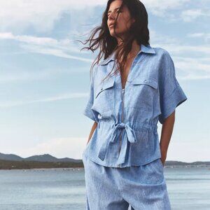 Zara Linen Safari Shirt in Blue